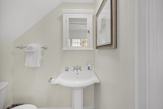 bathroom with toilet and vaulted ceiling