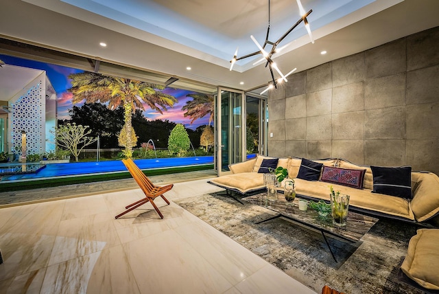 interior space with recessed lighting and a chandelier