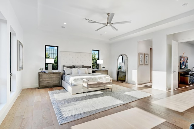 1133 NE 3rd Ave, Boca Raton, FL 33432 - bedroom featuring baseboards, recessed lighting, ceiling fan, and light wood-style floors