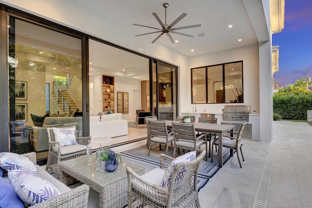 1133 NE 3rd Ave, Boca Raton, FL 33432 - view of patio featuring area for grilling, outdoor dining area, ceiling fan, and outdoor lounge area