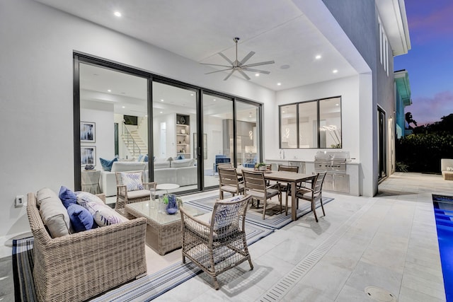 1133 NE 3rd Ave, Boca Raton, FL 33432 - view of patio / terrace with outdoor dining space, an outdoor living space, ceiling fan, and grilling area