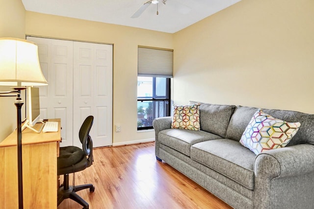 124 Mayfair Ln, Boynton Beach, FL 33426 - home office featuring ceiling fan and light wood finished floors