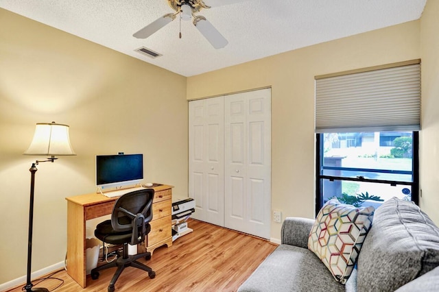 124 Mayfair Ln, Boynton Beach, FL 33426 - office area with a ceiling fan, light wood finished floors, and a textured ceiling