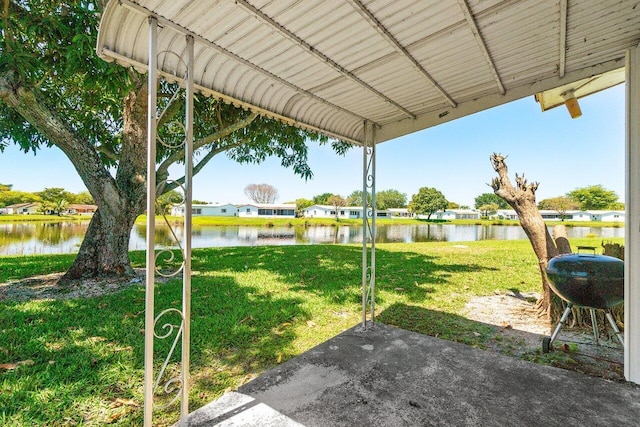 view of yard with a water view