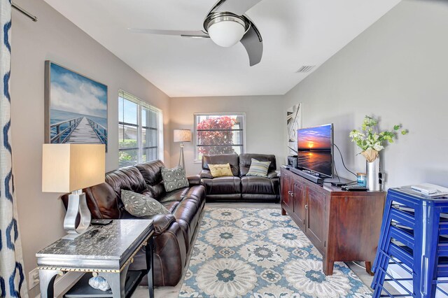 6122 Overland Pl, Delray Beach, FL 33484 - living area with a ceiling fan and visible vents