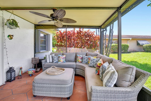6122 Overland Pl, Delray Beach, FL 33484 - sunroom / solarium with an outdoor hangout area and a ceiling fan