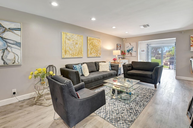 6122 Overland Pl, Delray Beach, FL 33484 - living room featuring recessed lighting, light wood finished floors, visible vents, and baseboards