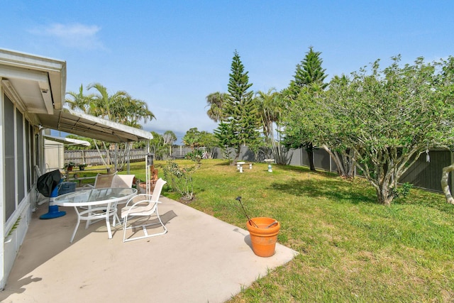 view of yard with a patio area and a fenced backyard