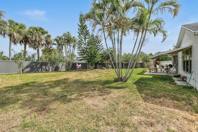 view of yard with a patio area and a fenced backyard