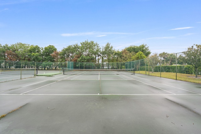 view of tennis court with fence
