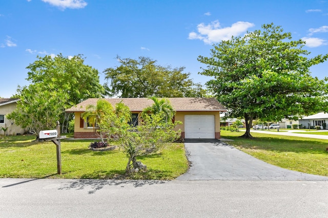 7000 NW 95th Ter, Tamarac, FL 33321 - ranch-style house featuring aphalt driveway, a front yard, stucco siding, brick siding, and an attached garage
