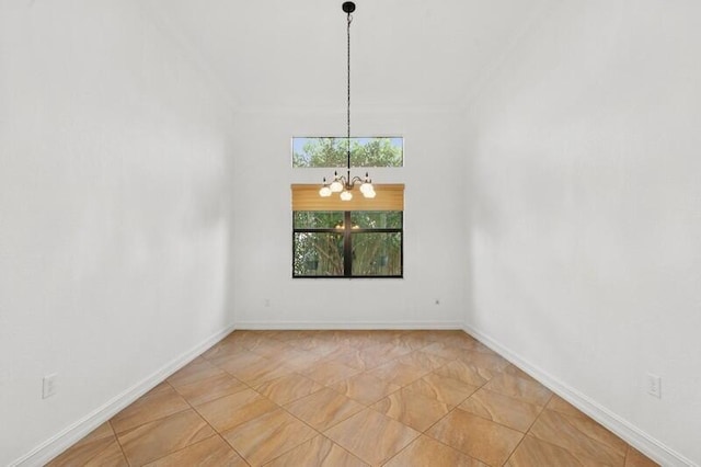 9600 Equus Cir, Boynton Beach, FL 33472 - empty room featuring a chandelier, ornamental molding, and baseboards