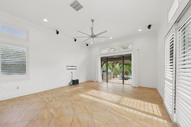 9600 Equus Cir, Boynton Beach, FL 33472 - unfurnished living room with a ceiling fan, recessed lighting, baseboards, and light tile patterned floors