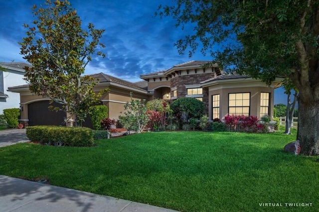 9600 Equus Cir, Boynton Beach, FL 33472 - mediterranean / spanish home featuring a front yard, stucco siding, and a garage