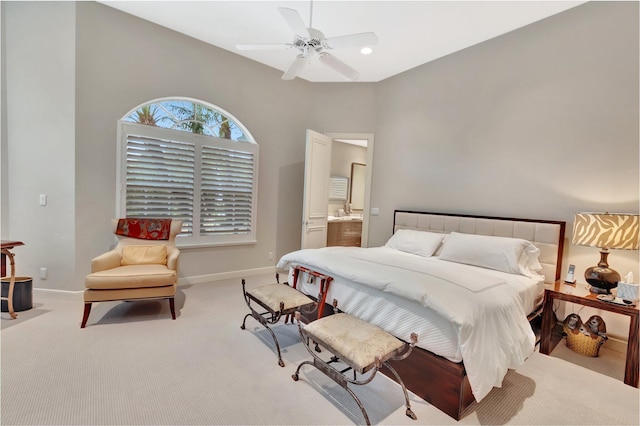 17652 Lake Estates Dr, Boca Raton, FL 33496 - carpeted bedroom with ensuite bath, a ceiling fan, and baseboards