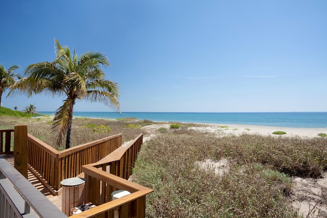 view of water feature with a view of the beach