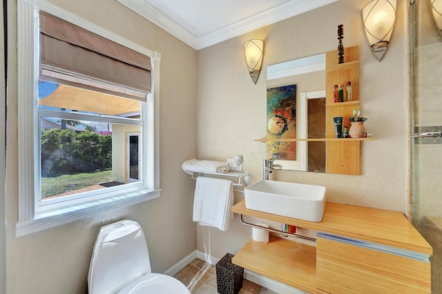 946 Paseo Morella, West Palm Beach, FL 33405 - bathroom featuring toilet, crown molding, a sink, and baseboards