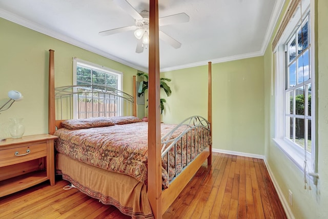 946 Paseo Morella, West Palm Beach, FL 33405 - bedroom featuring hardwood / wood-style flooring, baseboards, ornamental molding, and ceiling fan