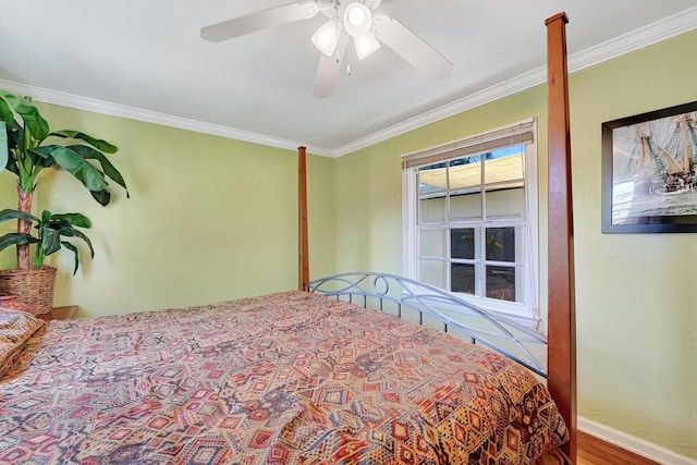 946 Paseo Morella, West Palm Beach, FL 33405 - bedroom featuring ornamental molding, a ceiling fan, baseboards, and wood finished floors