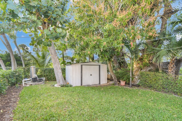 view of yard featuring an outbuilding and a storage unit