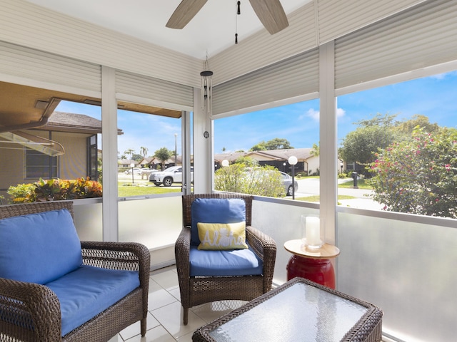 14586 Lucy Dr, Delray Beach, FL 33484 - sunroom with a ceiling fan and a residential view