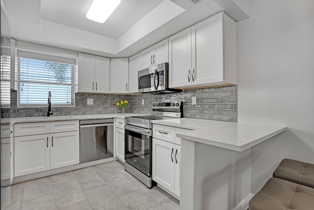 2894 Crosley Dr E Unit G, West Palm Beach, FL 33415 - kitchen featuring white cabinets, tasteful backsplash, appliances with stainless steel finishes, and a sink
