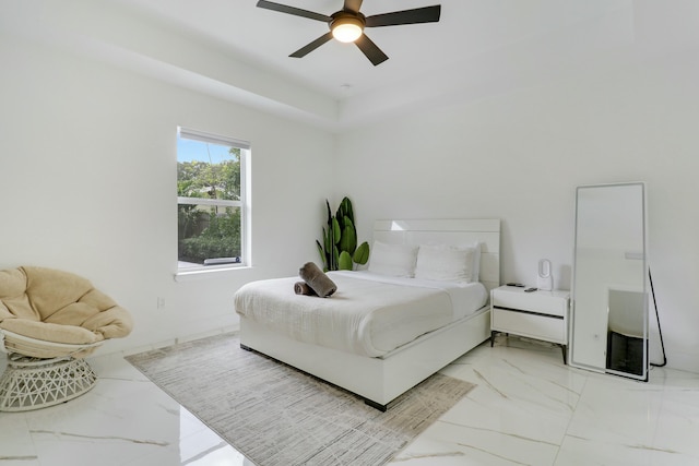 626 33rd St, West Palm Beach, FL 33407 - bedroom featuring light marble finish floors and ceiling fan