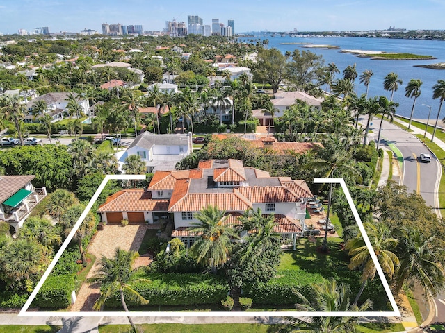 201 Avila Rd, West Palm Beach, FL 33405 - aerial view of property and surrounding area featuring property boundaries highlighted, a view of skyline, and a nearby body of water