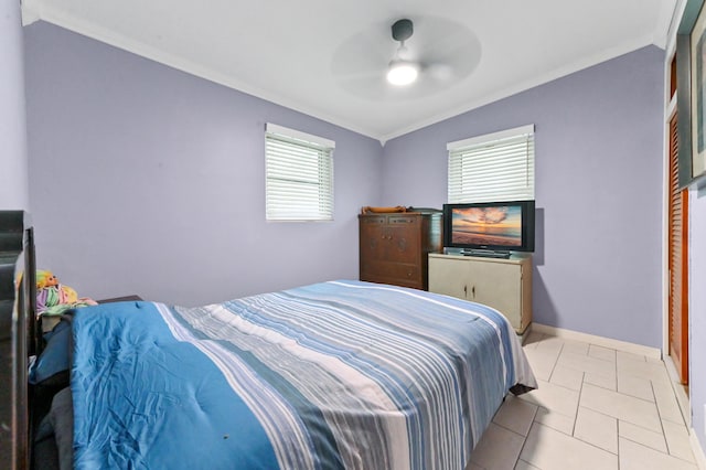 5725 Basil Dr, West Palm Beach, FL 33415 - bedroom with ornamental molding, baseboards, and ceiling fan