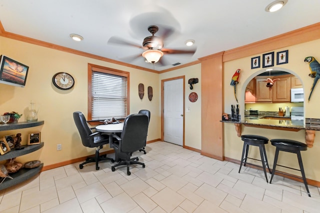 5725 Basil Dr, West Palm Beach, FL 33415 - office space with a ceiling fan, baseboards, crown molding, and recessed lighting