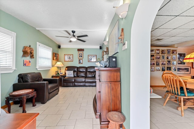 5725 Basil Dr, West Palm Beach, FL 33415 - living area with light tile patterned flooring and a ceiling fan