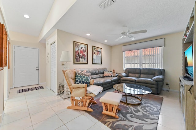 6040 Waldwick Cir, Delray Beach, FL 33484 - living area with visible vents, light tile patterned floors, baseboards, ceiling fan, and recessed lighting