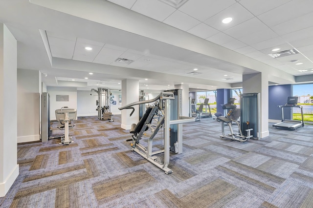 6040 Waldwick Cir, Delray Beach, FL 33484 - workout area with recessed lighting, baseboards, visible vents, and carpet floors