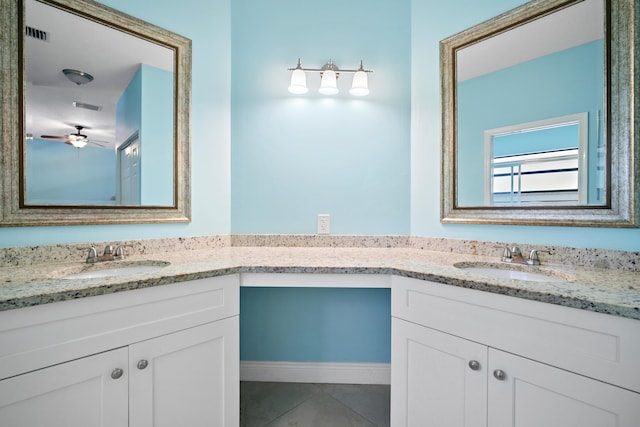 116 Churchill Dr, Royal Palm Beach, FL 33411 - full bathroom with tile patterned flooring, a ceiling fan, vanity, and visible vents