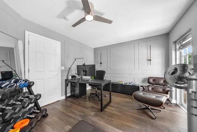 2261 Balsan Way, Wellington, FL 33414 - office with ceiling fan, dark wood-type flooring, and a textured ceiling