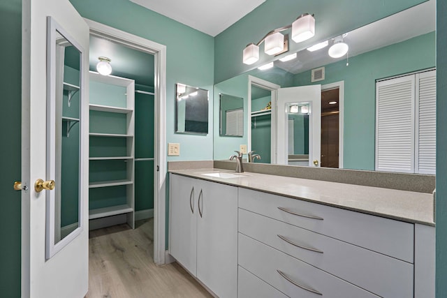 1521 NW 19th Ter Unit 101, Delray Beach, FL 33445 - bathroom with vanity, wood finished floors, and a spacious closet