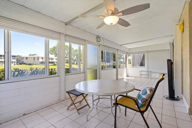 1521 NW 19th Ter Unit 101, Delray Beach, FL 33445 - sunroom / solarium with lofted ceiling, a ceiling fan, and tile patterned floors