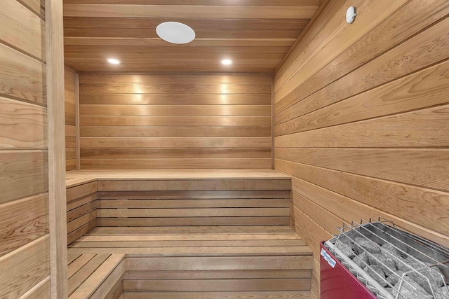 view of sauna featuring recessed lighting