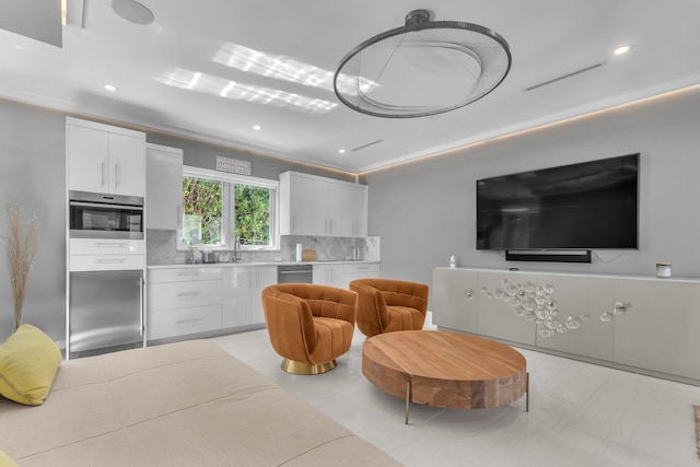 living room with recessed lighting