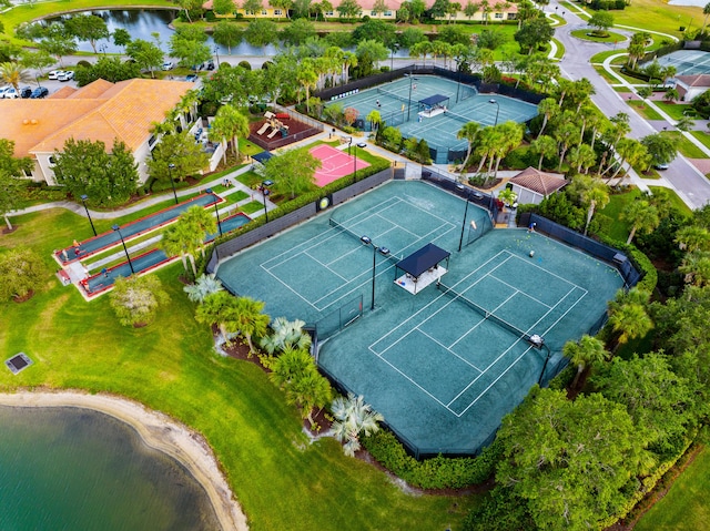 aerial view featuring a water view