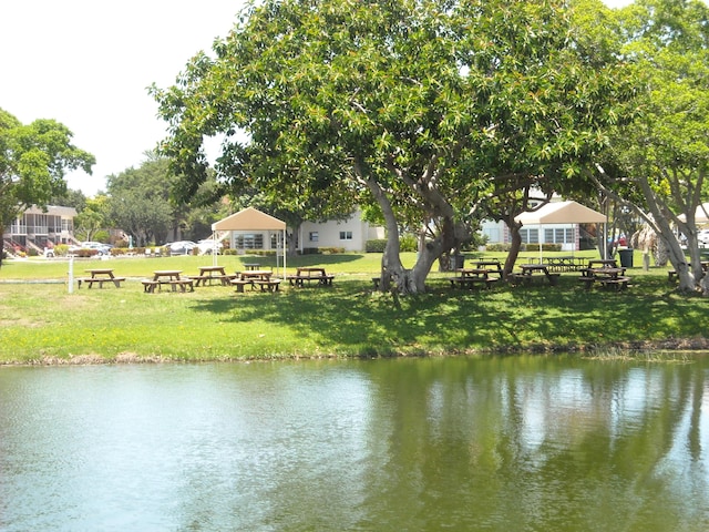 water view with an outdoor fire pit