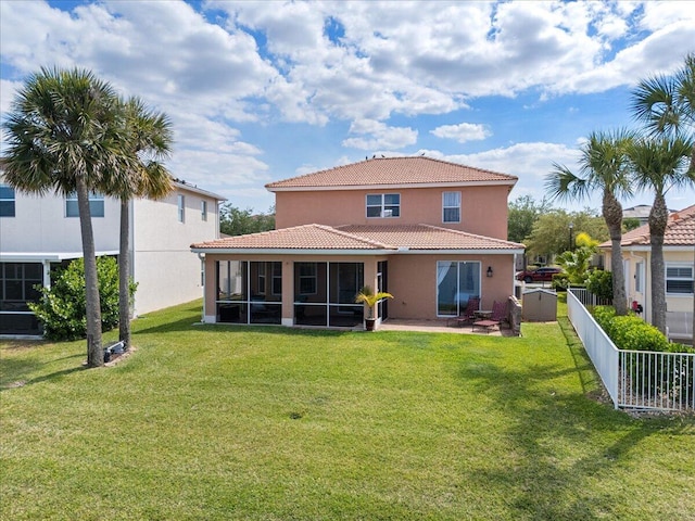 1018 NW Demedici Rd, Port Saint Lucie, FL 34986 - back of property with a tile roof, stucco siding, and a sunroom