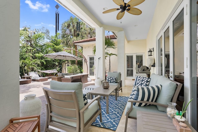2409 NE 12th St, Fort Lauderdale, FL 33304 - view of patio / terrace with a ceiling fan and an outdoor living space