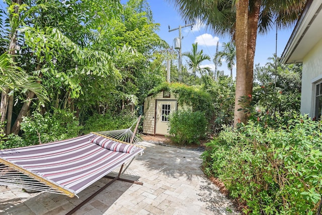 2409 NE 12th St, Fort Lauderdale, FL 33304 - view of patio featuring a storage shed and an outbuilding
