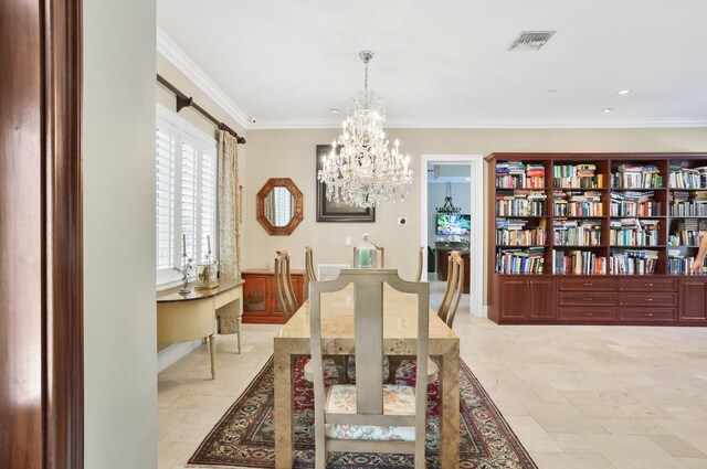 2409 NE 12th St, Fort Lauderdale, FL 33304 - dining room with visible vents, recessed lighting, a notable chandelier, and crown molding