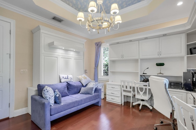 2409 NE 12th St, Fort Lauderdale, FL 33304 - office space featuring dark wood-type flooring, a raised ceiling, visible vents, and a notable chandelier