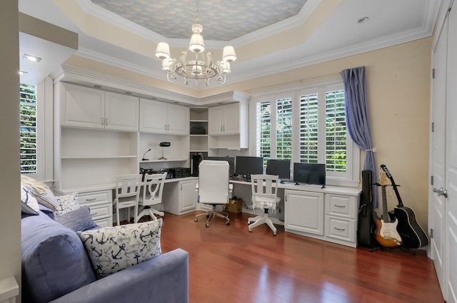 2409 NE 12th St, Fort Lauderdale, FL 33304 - home office with dark wood finished floors, a raised ceiling, and a wealth of natural light