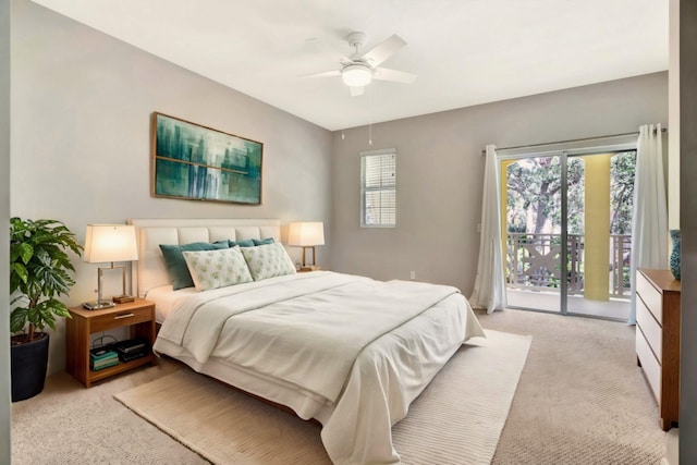 3216 W Community Dr, Jupiter, FL 33458 - bedroom featuring light carpet, access to exterior, and ceiling fan