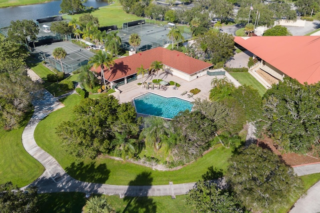aerial view with a water view