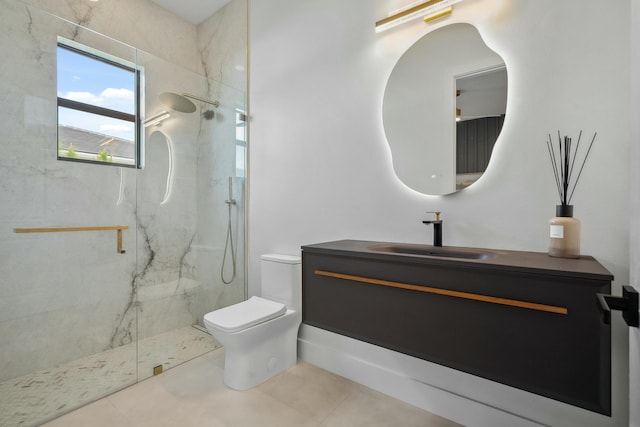 5214 SW Pomegranate Way, Palm City, FL 34990 - full bathroom featuring a marble finish shower, tile patterned flooring, vanity, and toilet